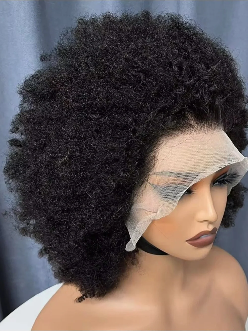 Natural Afro Curly Lace Front Wig - Deep Black